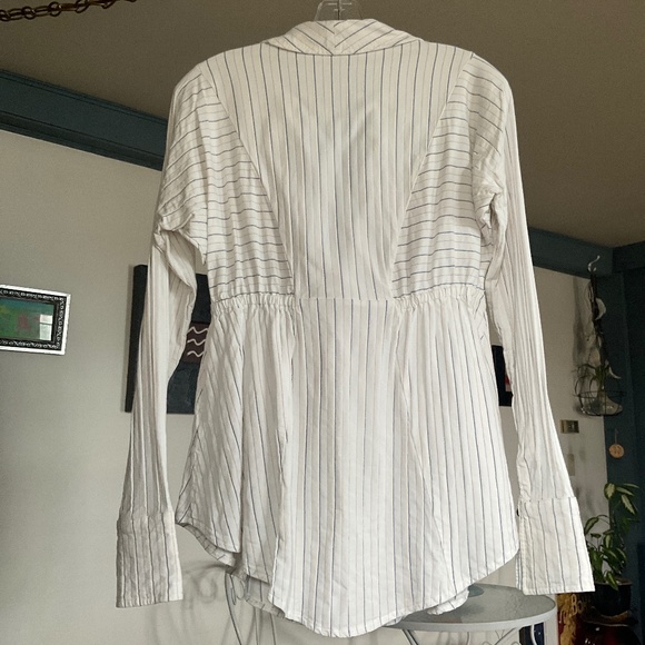 FREE PEOPLE Women's Double Breasted Blazer Jacket Size S white pinstriped - Picture 3 of 11